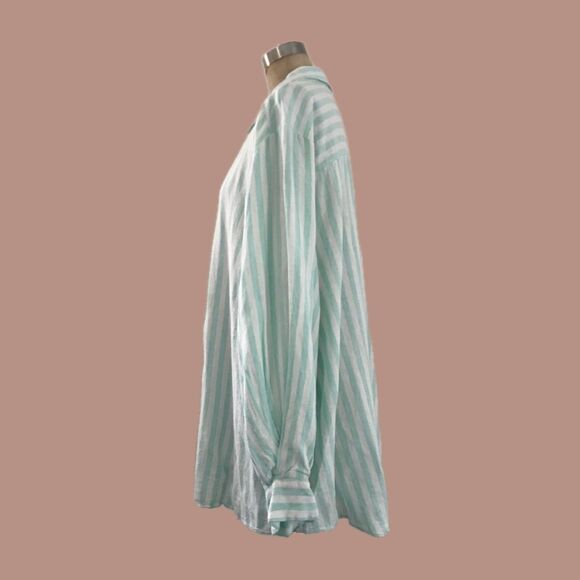 Lauren Conrad Blue Off White Striped Linen Long Sleeve Casual Top Shirt - 2X - Picture 3 of 7